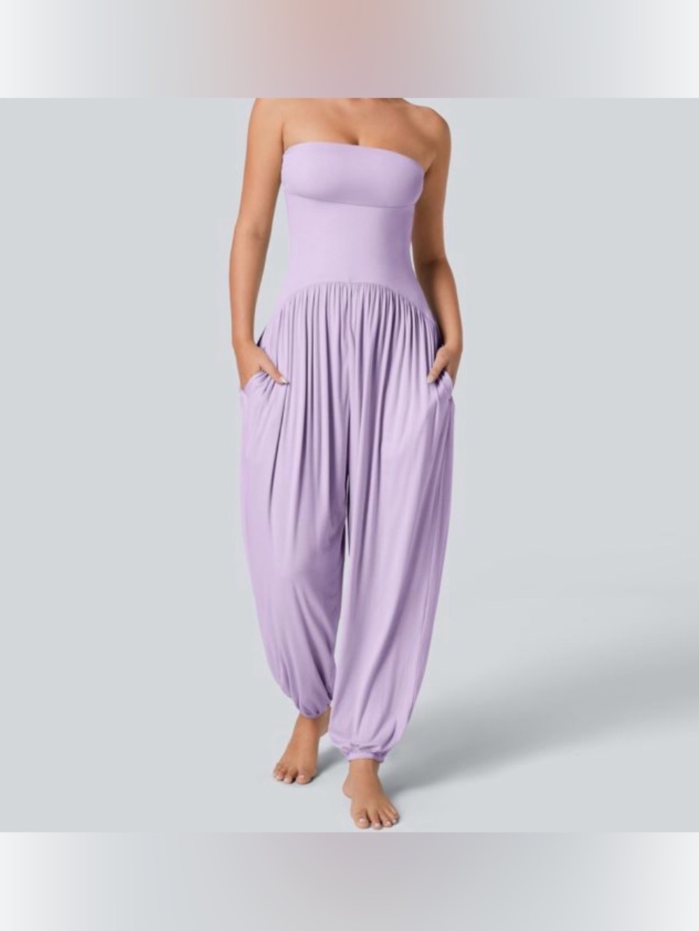 HALARA Lavender Strapless Harem Romper with Pockets size S NWOT